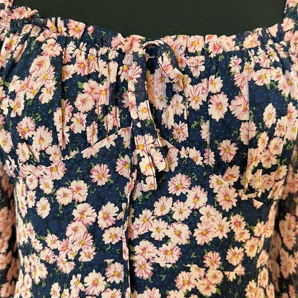 Lush Ditsy Floral Print Tie Front Puff Long Sleeve Minidress Blue Pink NEW Sz M - Picture 6 of 15